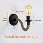 Casa si Gradina - Corpuri si surse de iluminat - Iluminat exterior - Lampi solare - Lampa perete decorativa loft industrial, brat sfoara iuta, prindere E27, rotatie 360°, alimentare la priza - Infinity.ro