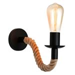 Casa si Gradina - Corpuri si surse de iluminat - Iluminat exterior - Lampi solare - Lampa perete decorativa loft industrial, brat sfoara iuta, prindere E27, rotatie 360°, alimentare la priza - Infinity.ro