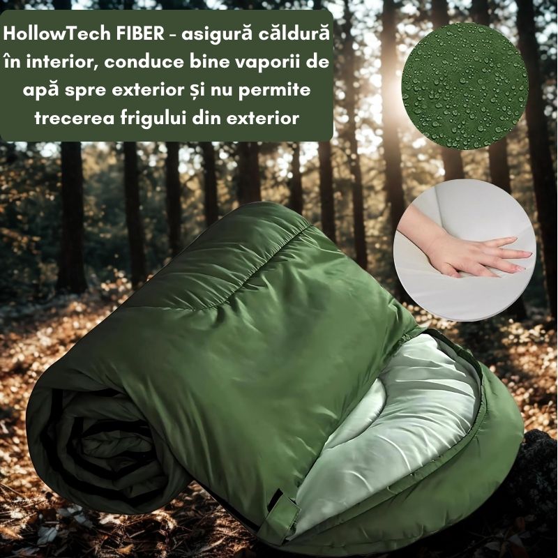 Sport si Outdoor - Camping - Saci de dormit - Sac de dormit mumie 2 sezoane, rezistent frig si apa, gluga cu cordon, usor transport, 200cm, verde/gri, camping - Infinity.ro