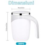 Casa si Gradina - Bucatarie si vesela - Cani si pahare - Cani si cesti - Cana Electrica Cu Auto Amestecare, Mixer Magnetic Cafea, Inox, Termos, USB, 380ml, Alb-Gri - Infinity.ro