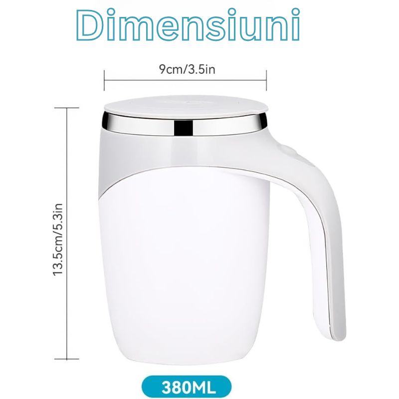 Casa si Gradina - Bucatarie si vesela - Cani si pahare - Cani si cesti - Cana Electrica Cu Auto Amestecare, Mixer Magnetic Cafea, Inox, Termos, USB, 380ml, Alb-Gri - Infinity.ro