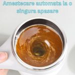 Casa si Gradina - Bucatarie si vesela - Cani si pahare - Cani si cesti - Cana Electrica Cu Auto Amestecare, Mixer Magnetic Cafea, Inox, Termos, USB, 380ml, Alb-Gri - Infinity.ro