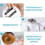 Casa si Gradina - Bucatarie si vesela - Cani si pahare - Cani si cesti - Cana Electrica Cu Auto Amestecare, Mixer Magnetic Cafea, Inox, Termos, USB, 380ml, Alb-Gri - Infinity.ro
