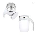 Casa si Gradina - Bucatarie si vesela - Cani si pahare - Cani si cesti - Cana Electrica Cu Auto Amestecare, Mixer Magnetic Cafea, Inox, Termos, USB, 380ml, Alb-Gri - Infinity.ro