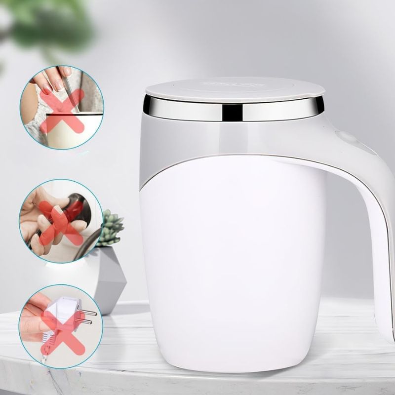 Casa si Gradina - Bucatarie si vesela - Cani si pahare - Cani si cesti - Cana Electrica Cu Auto Amestecare, Mixer Magnetic Cafea, Inox, Termos, USB, 380ml, Alb-Gri - Infinity.ro