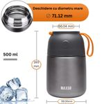 Casa si Gradina - Bucatarie si vesela - Accesorii bar - Termosuri si Cani termos - Termos alimentar 650ml inox cu capac bol, lingura pliabila, izolat termic, etans pentru mancare calda sau rece - Infinity.ro