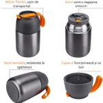 Casa si Gradina - Bucatarie si vesela - Accesorii bar - Termosuri si Cani termos - Termos alimentar 650ml inox cu capac bol, lingura pliabila, izolat termic, etans pentru mancare calda sau rece - Infinity.ro