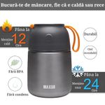 Casa si Gradina - Bucatarie si vesela - Accesorii bar - Termosuri si Cani termos - Termos alimentar 650ml inox cu capac bol, lingura pliabila, izolat termic, etans pentru mancare calda sau rece - Infinity.ro