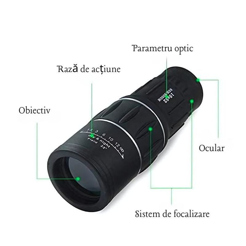 TV, Audio-Video si Foto - Optica, astronomie si metrologie - Optica si astronomie - Binocluri & lunete - Luneta De Camping Si Vanatoare, Monocular, 16x52, Negru, Husa Inclusa - Infinity.ro