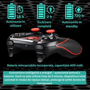 Controler Wireless X3, Bluetooth, Compatibil iOS/Android/Windows, Baterie Reincarcabila, Negru/Rosu