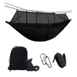 Casa si Gradina - Gradina si terasa - Balansoare si hamace - Hamace si suporturi - Hamac 260x140cm cu plasa tantari, antirasturnare, sarcina 200kg, camping gradina, negru, compact cu accesorii - Infinity.ro