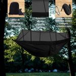 Casa si Gradina - Gradina si terasa - Balansoare si hamace - Hamace si suporturi - Hamac 260x140cm cu plasa tantari, antirasturnare, sarcina 200kg, camping gradina, negru, compact cu accesorii - Infinity.ro