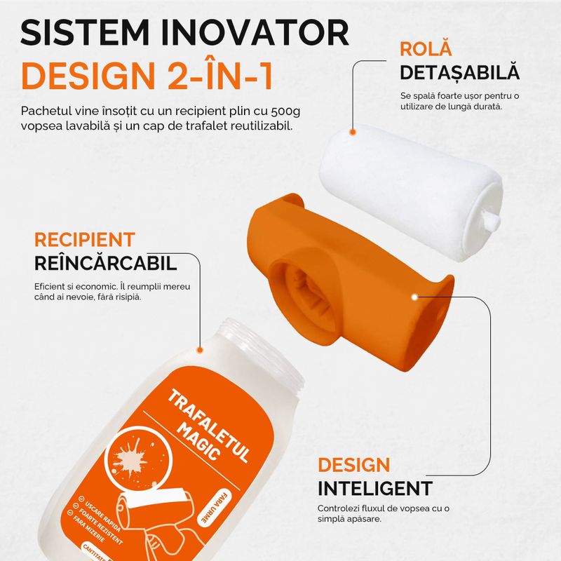 Casa si Gradina - Constructii - Vopsea si tencuieli - Unelte de vopsit si tencuit - Trafaletul Magic cu rezervor, reutilizabil, lavabil alb, 500ml - Infinity.ro