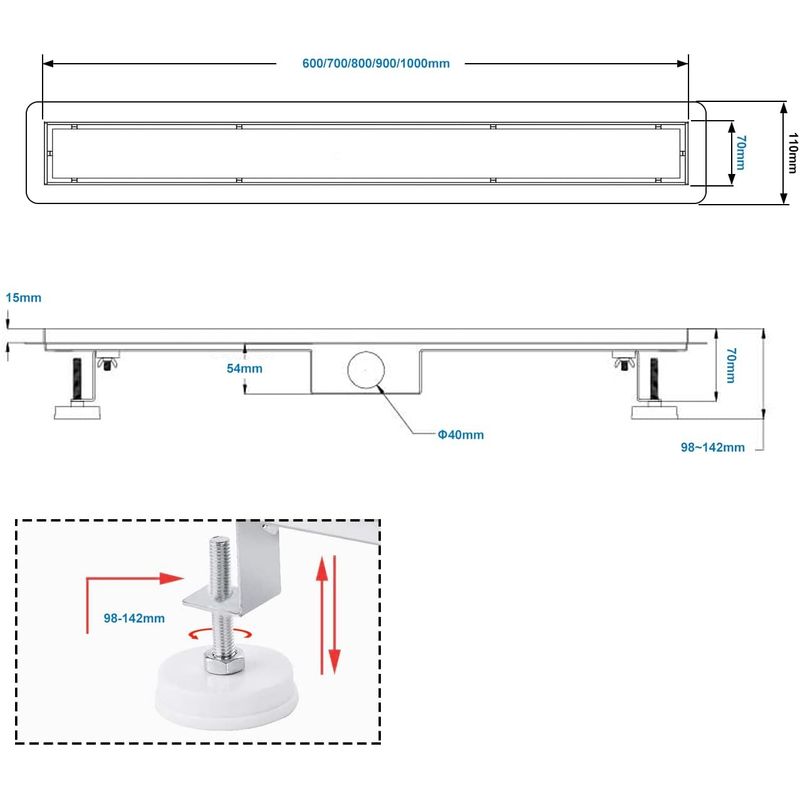 Casa si Gradina - Sanitare - Cazi si cabine de dus - Coloane si seturi de dus - Rigola dus 90 cm, auriu, din inox, placabila cu gresie slim cu sifon, anti miros si filtru pentru par - Infinity.ro