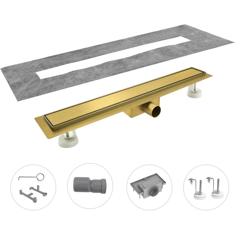 Casa si Gradina - Sanitare - Cazi si cabine de dus - Coloane si seturi de dus - Rigola dus 90 cm, auriu, din inox, placabila cu gresie slim cu sifon, anti miros si filtru pentru par - Infinity.ro