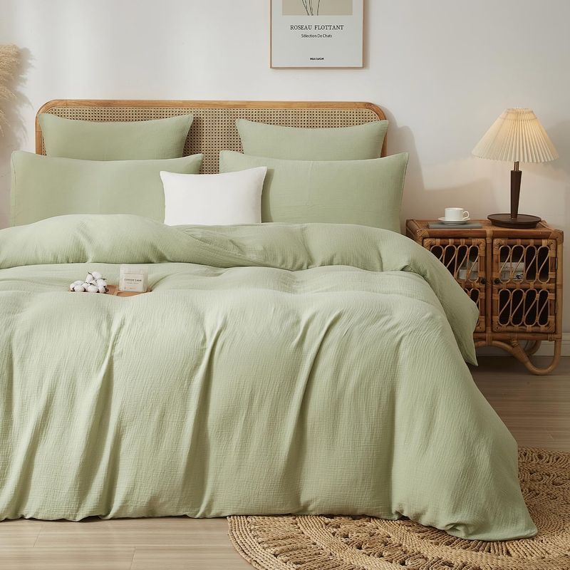 Casa si Gradina - Textile si covoare - Lenjerii de pat - Seturi de lenjerie - Lenjerie pat bumbac muselina, set cu husa pilota dubla 260x240, 2 fete perna 65x65, cu fermoar, aerisita, verde - Infinity.ro