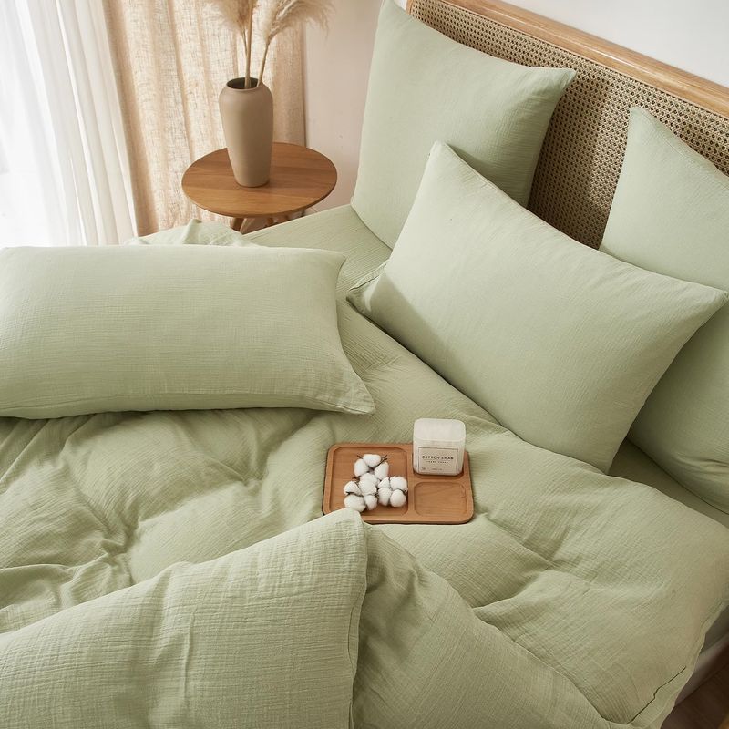Casa si Gradina - Textile si covoare - Lenjerii de pat - Seturi de lenjerie - Lenjerie pat bumbac muselina, set cu husa pilota dubla 260x240, 2 fete perna 65x65, cu fermoar, aerisita, verde - Infinity.ro