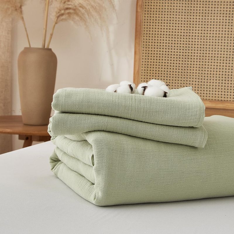 Casa si Gradina - Textile si covoare - Lenjerii de pat - Seturi de lenjerie - Lenjerie pat bumbac muselina, set cu husa pilota dubla 260x240, 2 fete perna 65x65, cu fermoar, aerisita, verde - Infinity.ro