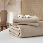 Casa si Gradina - Textile si covoare - Lenjerii de pat - Seturi de lenjerie - Lenjerie pat bumbac muselina, set cu husa pilota dubla 260x240, 2 fete perna 65x65, cu fermoar, moale, kaki - Infinity.ro