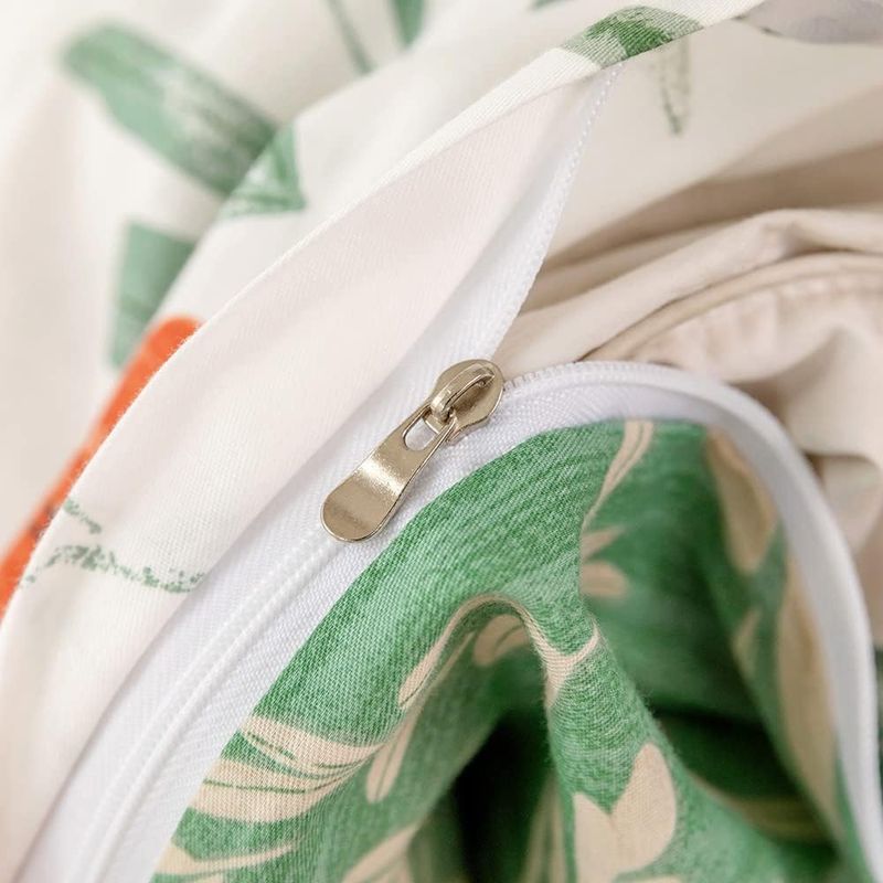 Casa si Gradina - Textile si covoare - Lenjerii de pat - Seturi de lenjerie - Lenjerie pat bumbac, set cu husa pilota dubla 200x200, 2 fete perna 80x80, cu fermoar, imprimeu floral, alb-verde - Infinity.ro