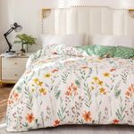 Casa si Gradina - Textile si covoare - Lenjerii de pat - Seturi de lenjerie - Lenjerie pat bumbac, set cu husa pilota dubla 200x200, 2 fete perna 80x80, cu fermoar, imprimeu floral, alb-verde - Infinity.ro