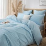 Casa si Gradina - Textile si covoare - Lenjerii de pat - Seturi de lenjerie - Lenjerie pat bumbac muselina, set cu husa pilota dubla 260x240, 2 fete perna 65x65, cu fermoar, moale, albastru deschis - Infinity.ro