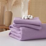 Casa si Gradina - Textile si covoare - Lenjerii de pat - Seturi de lenjerie - Lenjerie pat bumbac muselina, set cu husa pilota dubla 260x240, 2 fete perna 65x65, cu fermoar, moale, mov lila - Infinity.ro