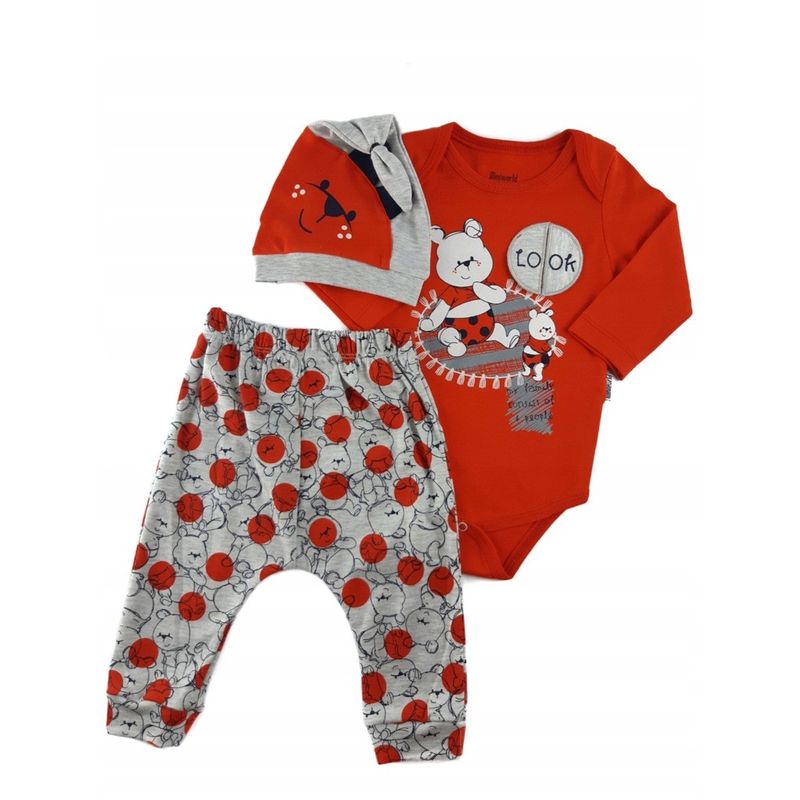 Fashion, accesorii si bijuterii - Copii - Imbracaminte copii - Treninguri si compleuri copii - Set compleu haine copii, format din body, pantaloni si caciulita -model Winnie Pooh, marime 62-68 - Infinity.ro