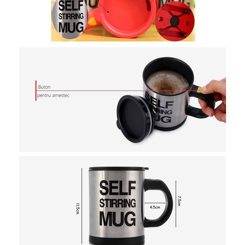 Casa si Gradina - Bucatarie si vesela - Cani si pahare - Cani si cesti - Cana cu auto-amestecare, pentru cafea / ceai / suc / etc., culoare negru - Infinity.ro