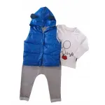 Fashion, accesorii si bijuterii - Copii - Imbracaminte copii - Treninguri si compleuri copii - Set compleu haine copii, format din bluza, vesta si pantaloni -Albastru, marime 98 - Infinity.ro