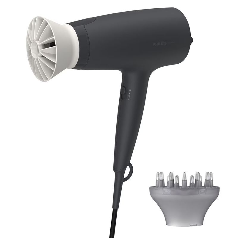 Ingrijire personala si Cosmetice - Aparate & accesorii ingrijire personala - Hair styling - Uscatoare de par - Uscator de par Philips BHD302/30, 1600W, accesoriu Thermo Protect, 3 setari de temperatura, difuzor, Negru - Infinity.ro