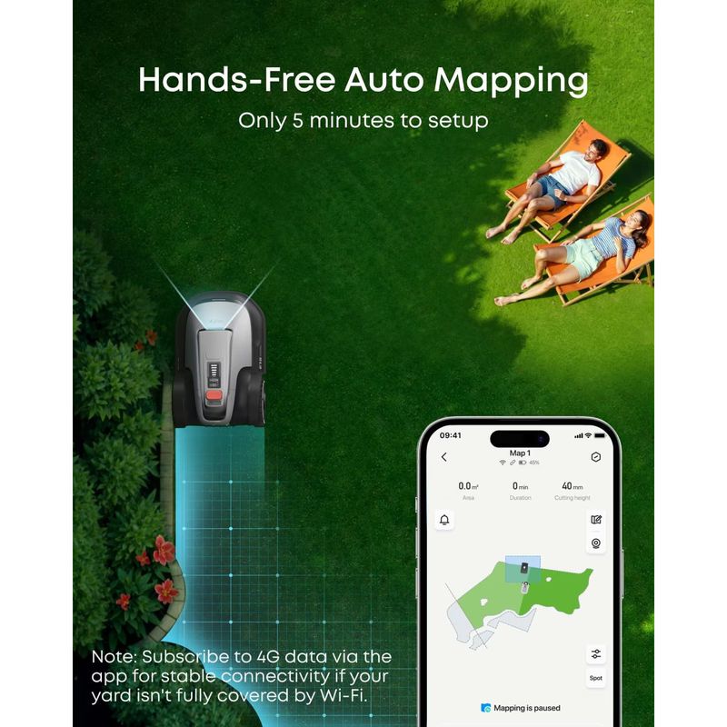 Casa si Gradina - Gradinarit si plante - Utilaje gradina - Masini de tuns iarba - Robot de tuns iarba/gazon eufy E15, Inaltime de taiere 2.5 - 7.6 cm, Management Multi-Zone, Auto Mapare, Navigatie Smart - Infinity.ro