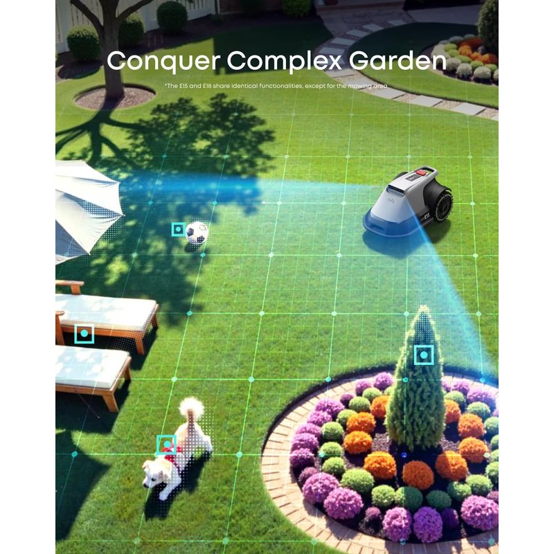 Casa si Gradina - Gradinarit si plante - Utilaje gradina - Masini de tuns iarba - Robot de tuns iarba/gazon eufy E15, Inaltime de taiere 2.5 - 7.6 cm, Management Multi-Zone, Auto Mapare, Navigatie Smart - Infinity.ro