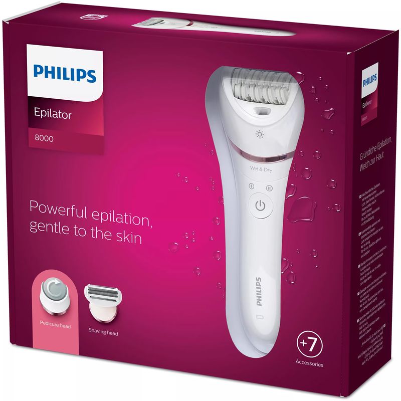 Ingrijire personala si Cosmetice - Aparate & accesorii ingrijire personala - Epilatoare si accesorii - Epilatoare - Epilator umed si uscat Philips Seria 8000 BRE730/10, 7 accesorii, 32 pensete, utilizare fara fir, 2 setari viteza, opti- - Infinity.ro