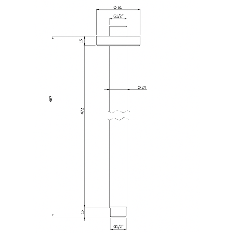Casa si Gradina - Sanitare - Cazi si cabine de dus - Coloane si seturi de dus - Brat de dus Remer Rubinetterie Wellness 347N50, 500 mm, montaj fix, compatibil para dus patrata/rotunda, alama cromata - Infinity.ro