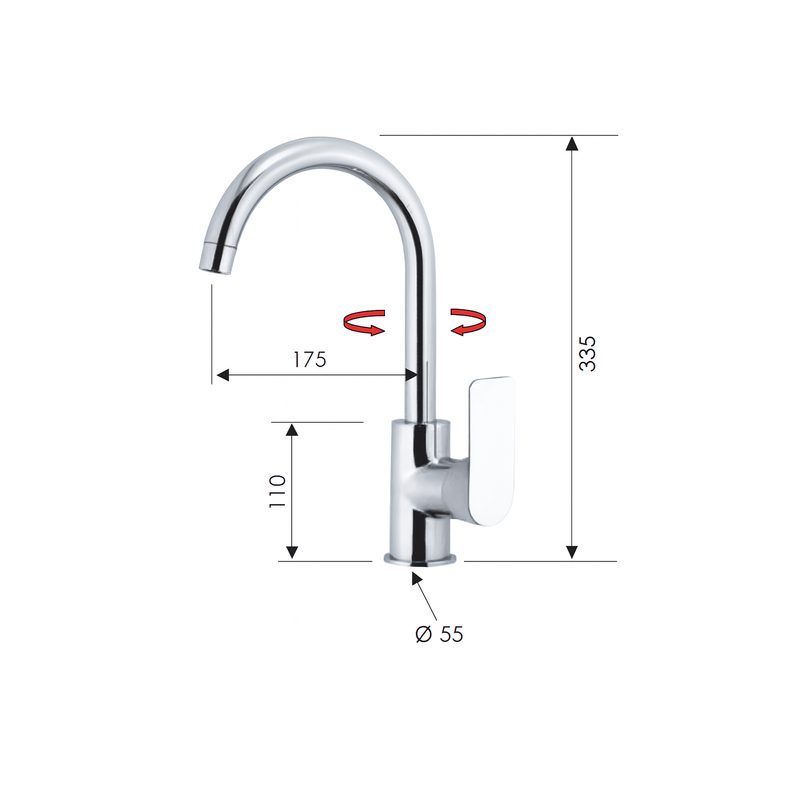 Casa si Gradina - Sanitare - Chiuveta bucatarie si accesorii - Baterii bucatarie - Baterie chiuveta bucatarie Remer Rubinetterie Infinity Kitchen I72, pipa inalta si pivotanta, monocomanda - Infinity.ro