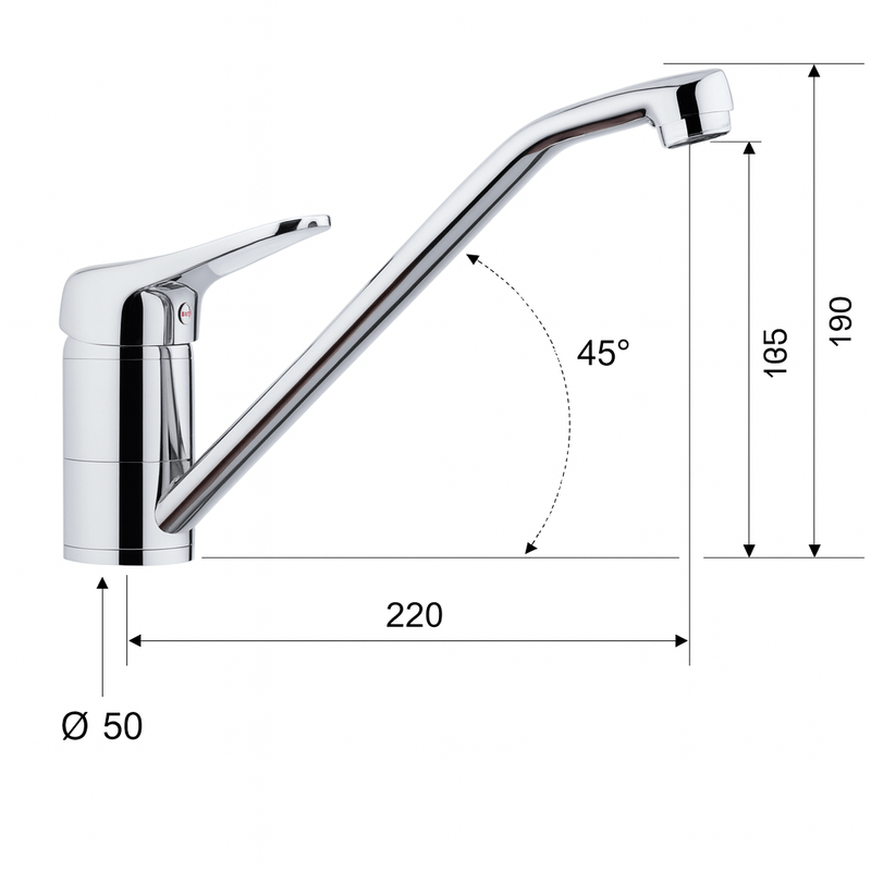 Casa si Gradina - Sanitare - Lavoar baie si accesorii - Baterii sanitare - Baterie bucatarie Remer Rubinetterie Kitchen K40, monocomanda, finisaj cromat, pipa inalta 45grade, alama sanitara - Infinity.ro