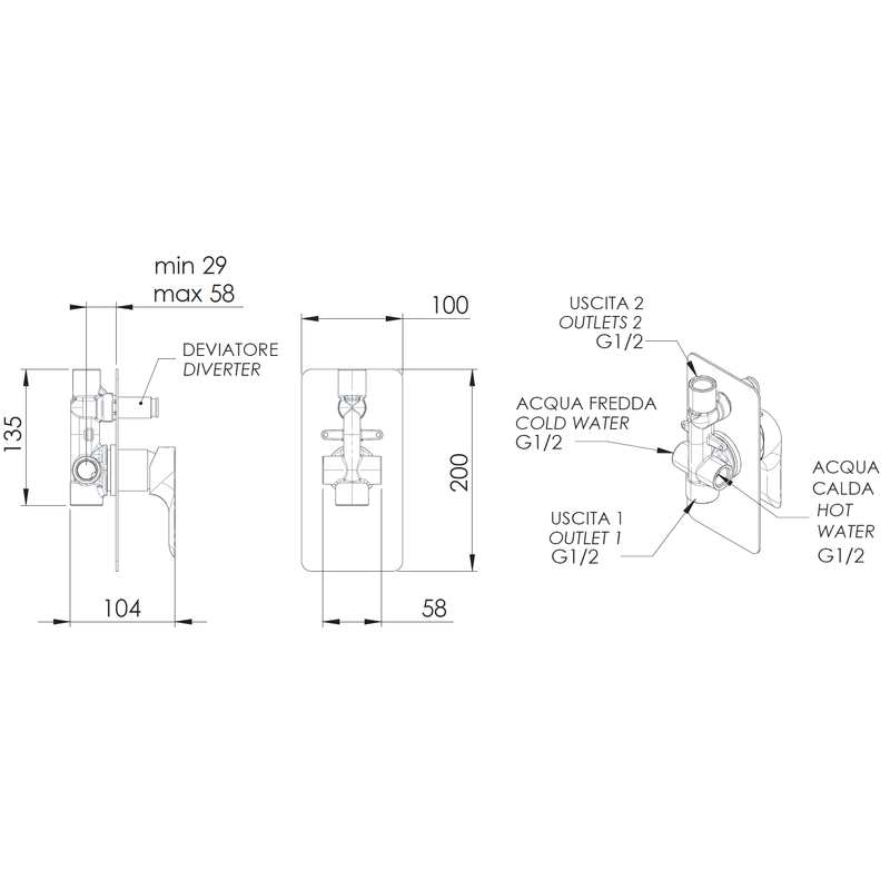 Casa si Gradina - Sanitare - Lavoar baie si accesorii - Baterii sanitare - Baterie de cada si dus Remer Rubinetterie Infinity I09, incastrata, monocomanda, cada/dus, cartus ceramic, crom, alama - Infinity.ro