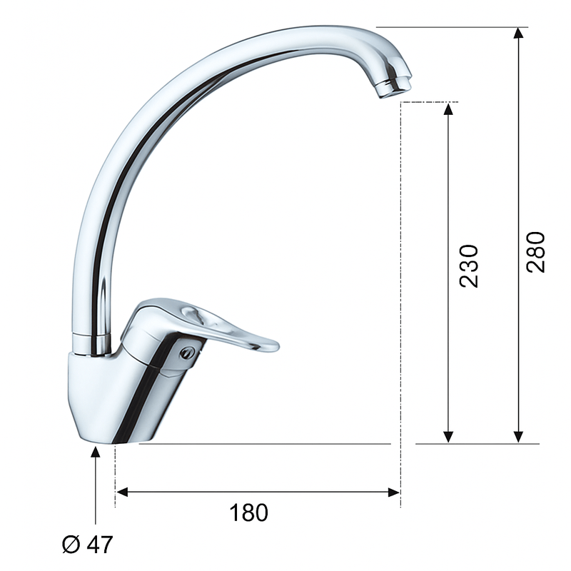 Casa si Gradina - Sanitare - Chiuveta bucatarie si accesorii - Baterii bucatarie - Baterie bucatarie Remer Rubinetterie Kitchen K42, monocomanda, finisaj cromat, pipa inalta pivotanta, alama sanitara - Infinity.ro