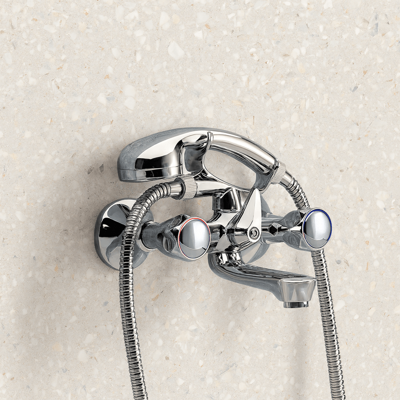 Casa si Gradina - Sanitare - Lavoar baie si accesorii - Baterii sanitare - Baterie cada dus cu set de dus Remer Rubinetterie 1000-2000 02Y, monocomanda, montaj pe perete, suport fix, alama - Infinity.ro