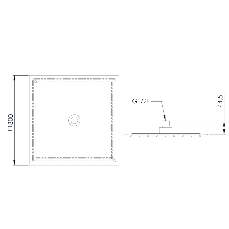 Casa si Gradina - Sanitare - Cazi si cabine de dus - Coloane si seturi de dus - Palarie de dus patrata Rermer Wellness 357UFS30X, tip ploaie, dimensiune 30x30 cm, anticalcar, ultra plata, alama - Infinity.ro