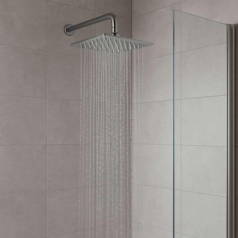 Casa si Gradina - Sanitare - Cazi si cabine de dus - Coloane si seturi de dus - Palarie de dus patrata Rermer Wellness 357UFS30X, tip ploaie, dimensiune 30x30 cm, anticalcar, ultra plata, alama - Infinity.ro