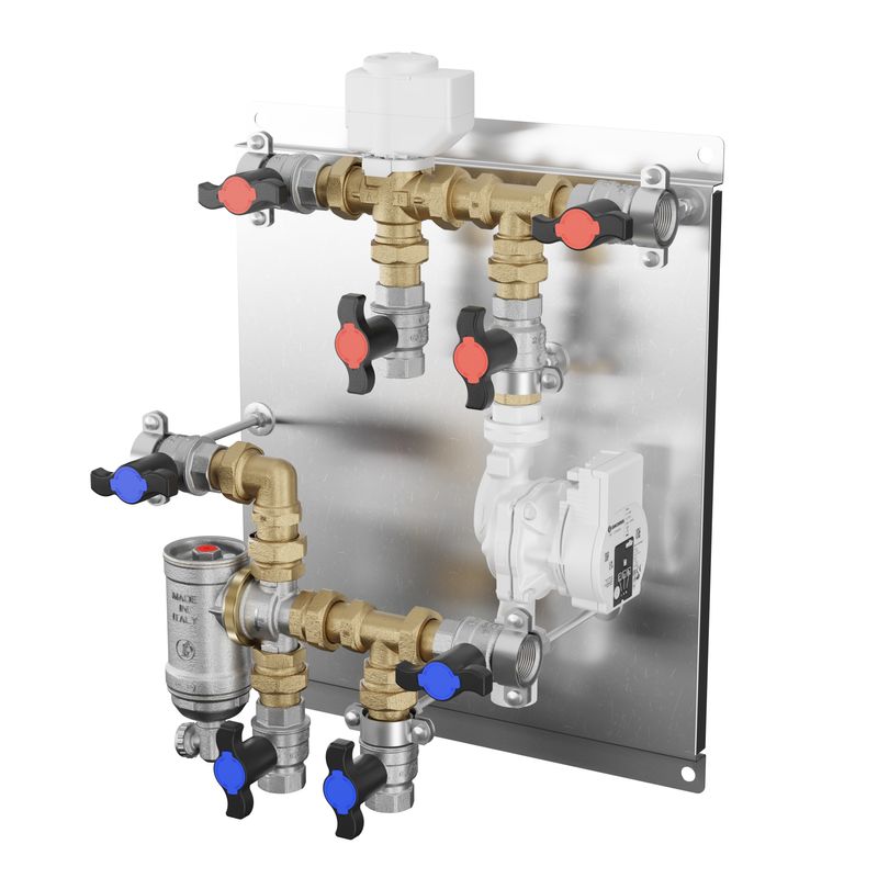 Casa si Gradina - Termice - Centrale termice si accesorii - Accesorii incalzire - Grup de distributie Giacomini R586HPIY005 pentru pompa de caldura cu vana deviatoare standard, separator magnetic, G 1”F - Infinity.ro
