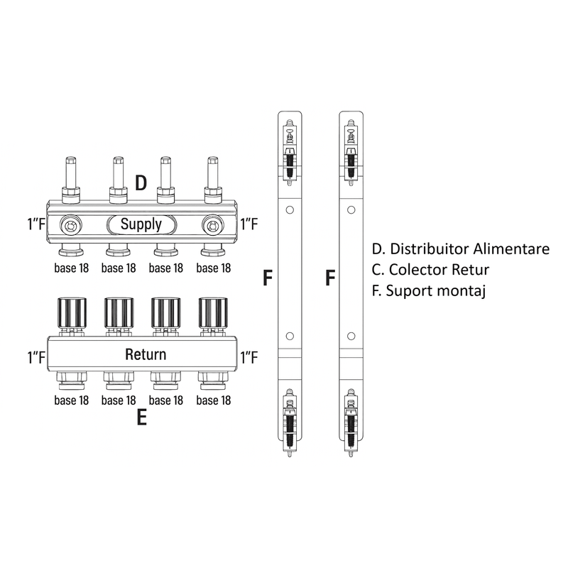 Casa si Gradina - Termice - Instalatii termice - Incalzire in pardosela - Set distribuitor-colector Giacomini R553KY068, 8 circuite, suporti de montaj, debitmetre, ventile micrometrice - Infinity.ro