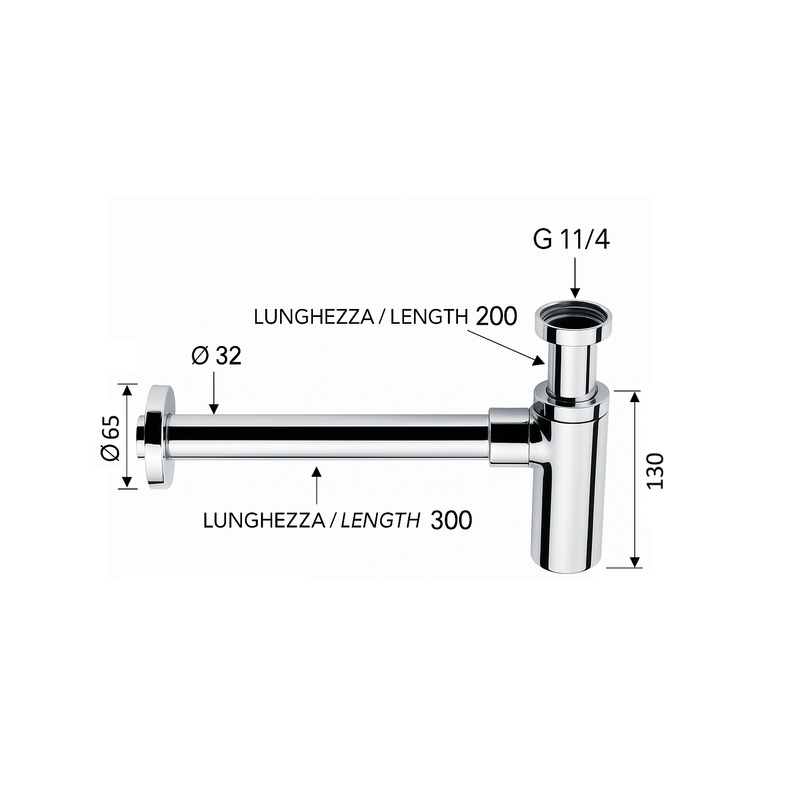 Casa si Gradina - Sanitare - Chiuveta bucatarie si accesorii - Accesorii chiuvete - Sifon lavoar Remer Rubinetterie Minutery 958L, design cilindric, diametru 32 mm, G 1 1/4, alama cromata - Infinity.ro