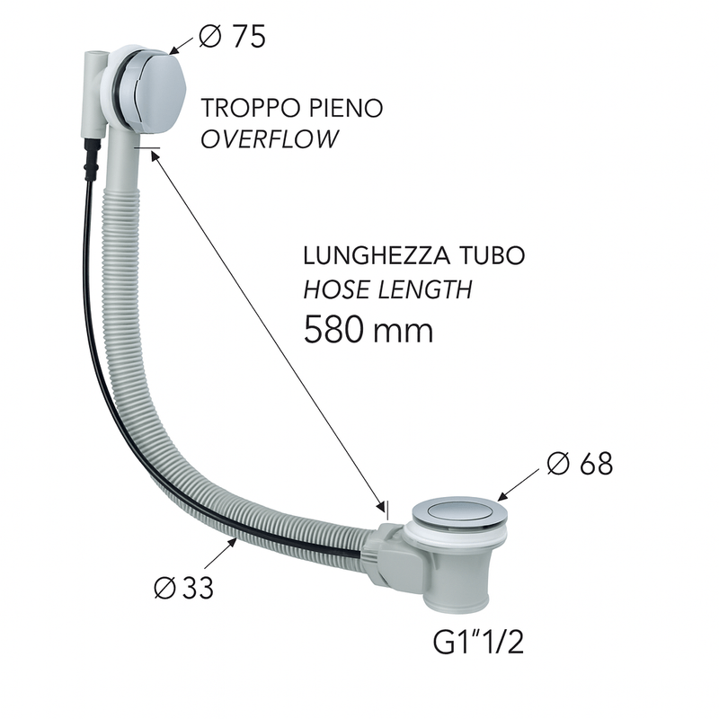 Casa si Gradina - Sanitare - Cazi si cabine de dus - Accesorii cada - Sistem de scurgere cada Remer Rubinetterie Minutery 96P, pop-up, plastic rezistent PP, G1”1/2, diametru scurgere 68mm - Infinity.ro