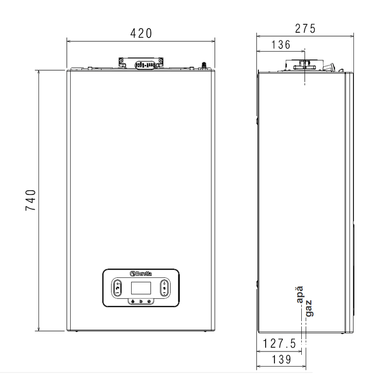 Casa si Gradina - Termice - Centrale termice si accesorii - Centrale termice - Centrala termica pe gaz in condensare, Beretta Mynute EVO X 25C, afisaj digital, IPX5D, schimbator inox+ kit evacuare - Infinity.ro