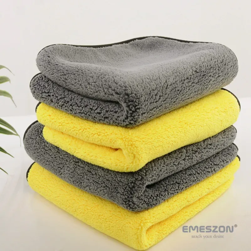 Auto si Moto - Intretinere auto - Produse curatare auto - Laveta din Microfibra pura si super absorbanta EMESZON®, 60x40 cm 800 GSM, curatare masina, geamuri, monitor, gri-galben - Infinity.ro