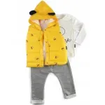 Fashion, accesorii si bijuterii - Copii - Imbracaminte copii - Treninguri si compleuri copii - Set compleu haine copii, format din bluza, vesta si pantaloni - Galben, marime 86 - Infinity.ro