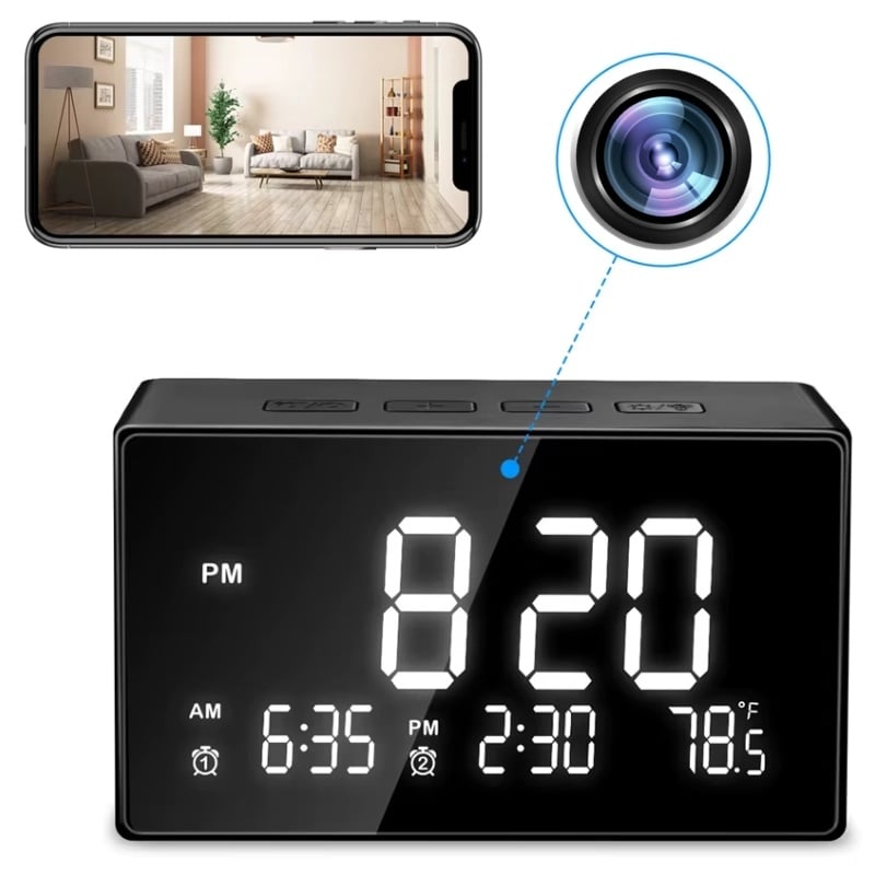 Laptop, Telefoane si Tablete - Wearables si gadgeturi - Gadgeturi - Dispozitive spionaj - Ceas de birou cu Camera Spion iUni IP61, Full HD, Wi-Fi, Night Vision, Termometru interior - Infinity.ro